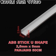 ABS Stick U Shape - Stick Plastik Penampang U - Maket Besi Kanal C - 2,5mmx5mm