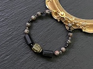 黑碧璽原石 黑曜石 茶晶 火焰石 黑尖晶 金曜石龍龜黃銅手鍊 客製