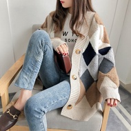 Autumn Loose Sweater Women's Loose Thickness Argyle Knitted Cardigan