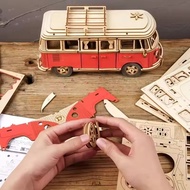 3D Wooden Car Puzzle Retro Bus European Style Campervan DIY Assembly Model Kit Educational Toy for C