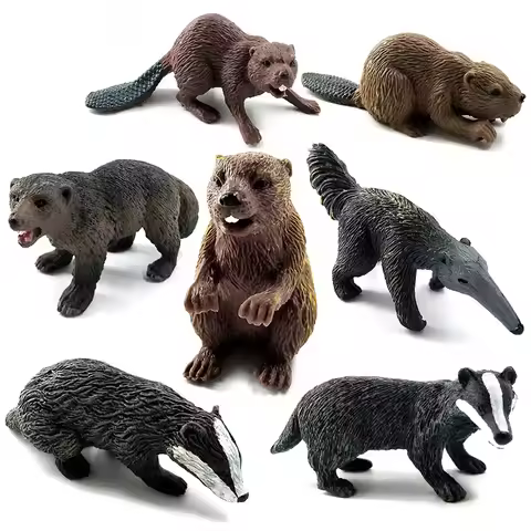 Simulation Badger Wolverine Anteater Beaver Bear Animal Model Figurine Home Decor Miniature Fairy Ga
