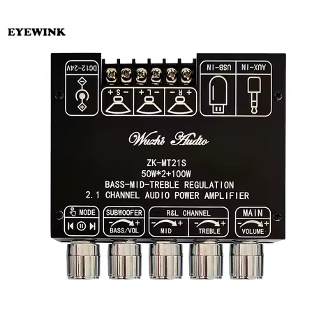 ZK-MT21S SMIC 2.1 channel Bluetooth audio power amplifier board module subwoofer midrange tweeter
