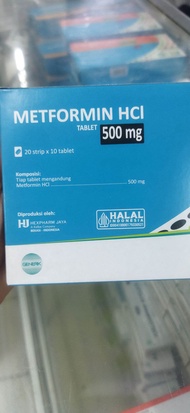 Metformin HCI Tablet 500 mg 20 strip 10 tablet Komposisi: Tipe tablet mengandung Metformin HCl 500 m
