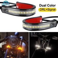 OPENMALL 2PCS 12V Universal LED Motorcycle Turn Signal Light & DRL Amber White Moto Flasher Strip La