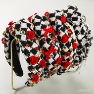 Flower Bowknot Small Black White Hair Temperament Stitched Hair Fabric Glass Hoop Jewelry Hand New S