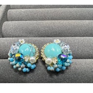 Unique natural turquoise stone with beads earring