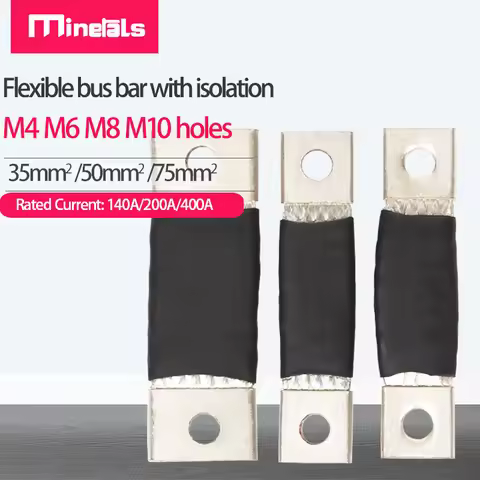 72mm Flexible Bus Bar 35mm2 50mm2 75mm2 For 140A 200A 400A Plated Copper Busbar M4 M6 M8 M10 Battery