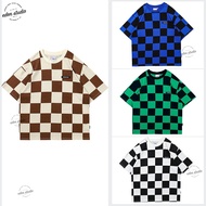Baju T Shirt Lelaki Summer Short Sleeved T Shirt Men Trend All Match Checkerboard Plaid Trend Casual Fashion Youth Top