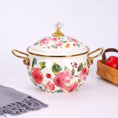 Kitchen Cookware Enameled Saucepan Thickened Amphora Pot Gold Handle Enamel Pot Kitchen Utensils Din