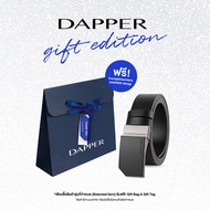 DAPPER เข็มขัดหนังแท้ Snip Corner Rectangle Plaque Buckle Belt แบบใส่ได้ 2 ด้าน สีดำ + DAPPER Gift B