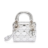 Christian Dior Silver Crinkled Calfskin Micro Lady Dior Silver Hardware