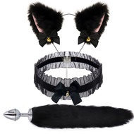 Handmade Cosplay Faux Fox Fur Cat Ear Headband Plugs Long Tail BDSM Toys Chocker Sets Fancy Hallowee