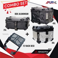 COMBO SET F2-MOTO ALUMINIUM BOX 25L,35L,45L+ F2 Rack Lipat  Y15/Y16/LC135/RSX/RS150/NMAX