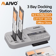 MAIWO 3 Bay Docking Station M.2 NVMe SATA SSD Case & 2.5 3.5 Inch SATA HDD Enclosure Support 30TB/8T