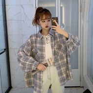 [HZA] Plaid Shirt Loose Midi Vintage Shirt