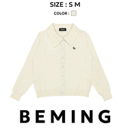 Bemingtop1072(S-M)-BMG Knit Polo Cardigan - คาดิแกนไหมพรมคอปก ปักโลโก้ BMG ที่หน้าอก
