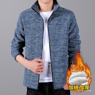 Baju Sweat Fleece Lelaki Cardigan Sukan Musim Bunga Musim Gugur Polar Fleece Top Lelaki Kolar Berdir