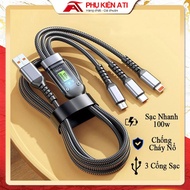 3 in 1 Fast Charging Cable - 100W USB Type C 3-in-1 3-in-1 Auto-Disconnect Charging Cable, 1m long, 