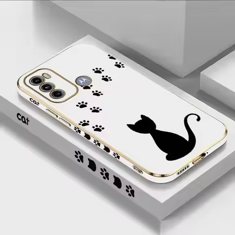 Cat Footprints Luxury Plating Phone Case For Motorola Moto G60 G53 G52 G50 G42 G30 G20 G22 G52 E20 G