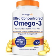 OmegaVia Ultra Concentrated Omega 3 Fish Oil No Hiccups, 60 Soft Capsules, Triple Intensity Omega 3 