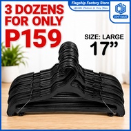 36PCS FOR 149PHP Large 17" Plastic Hanger Adult Black Flat Hangers XL Bundle Hanger Baju