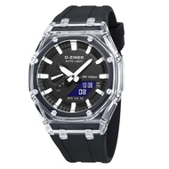 jam tangan pria Mewah D-ZINER 8336 Tali Karet Black Dualtime Original