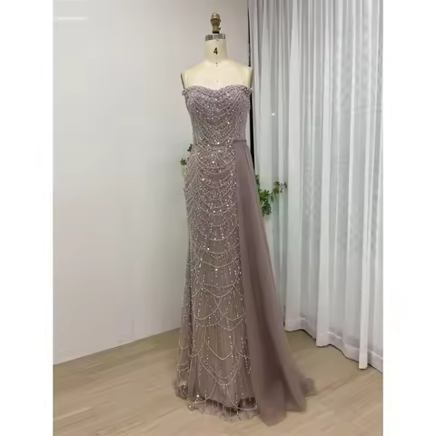 Contessa Dubai Customized Beaded Strapless Column Prom Dresses Floor-length Sleeveless فساتين سهرة Z