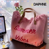 DAPHNE Tote Bag, Large Capacity Embroidered Alphabet Shoulder Bags,  Tassel Canvas Shopping Bag Wome