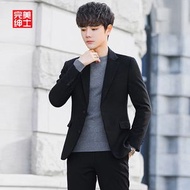 完美紳士西裝外套男士商務正裝職業裝套裝高級感休閒西服男全套潮-(單件裝)黑色西裝外套 L碼125-140斤