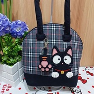 🌺現貨🌺全新 正品 Kiro貓 拼布包 小黑貓 手提包 半圓包 附小貓掌吊飾 英倫風 格子包 布包