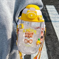 Botol Minum Anak Motif Beruang Tali Sedotan Tombol Kunci 600 ml KLX 108 FREE BOX