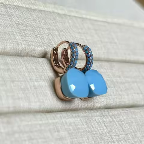 10.6mm Nudo Earrings Inlay Turquoise Zircon For Women Blue Topaz Drop Candy Square Crystal Earring F