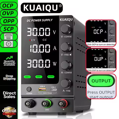 KUAIQU Upgraded SPS-C3010 DC Power Supply 30V 10A OCP OVP OUTPUT Swith Encoder Adjustment USB Type-C