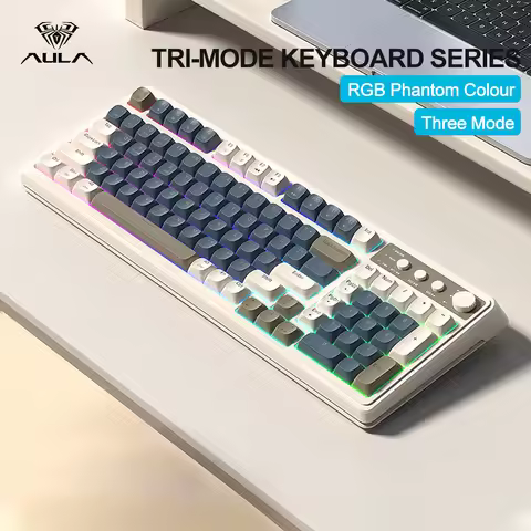 AULA Keyboard Three Mode RGB 2.4G USB C Wireless/Bluetooth/Wired Office 99keys Switch Gaming Keyboar