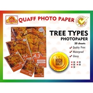 QUAFF Photo Paper Tree Type 230GSM(A4 ,5R ,4R ,3R)size with Back Print(20sheets per pack) | Andrea A