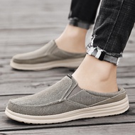 Men Half Shoes Casual Canvas Loafers Slippers Luxury Designer Slip On Shoes Summer Breathable Lightweight Big Size 47 48