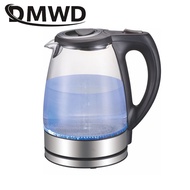110V Electric Kettle Travel Hot Water Heating Boiler Cup Stainless Steel Teapot Boiling Heater Blue Light Glass Pot EU US Plug