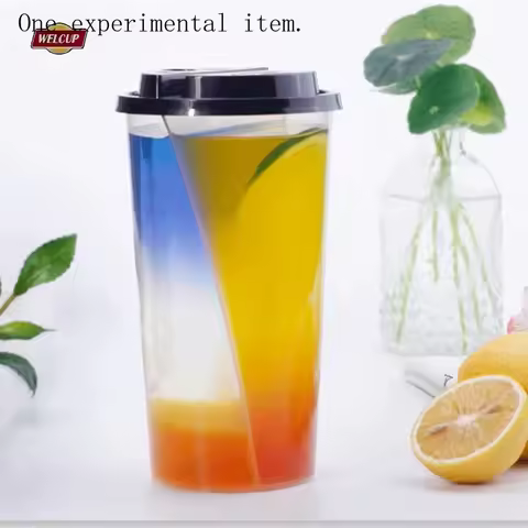 custom.16oz 22oz Double Cup Transparent PP Milkshake Cup Boba Tea Plastic Split Twins Cup With Lid
