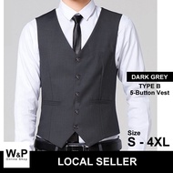 WP Men Formal Slim Fit 5-Button (S-4XL) / 4-Button (Plus Size 6XL-11XL) Waistcoat Vest - Dark Grey T