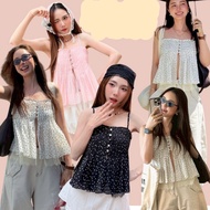 Havanas Spaghetti Strap Pleated Decorated With Polka Dots Beautiful Work Buttons On The Front Very C
