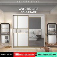 🔥Lowest Price 🔥 Gold Frame Wardrobe 5x8/6x8/8x8 Anti Jump Sliding Door Wardrobe | Melamine | Almari 