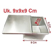 Mini Square Aluminum Bread Pan Mold with Lid Size 9 x 9 x 9 Cm