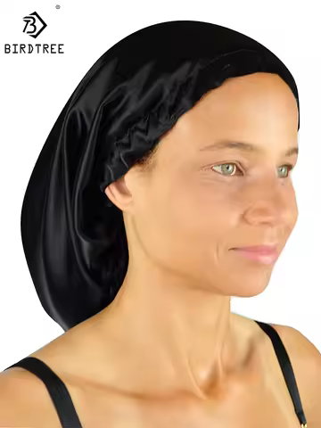 Birdtree 100% Silk Bonnets Female Triangel Sleeping Night Pure Hair Wrap Cap For Curly Ladies Headwr