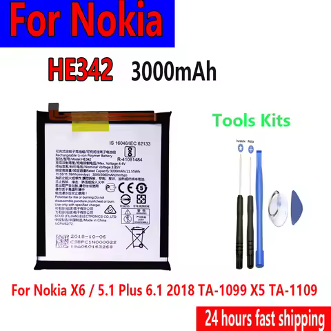 Flash sales HE342 3000mAh Battery HE 342 For Nokia X6 / 5.1 Plus 6.1 2018 TA-1099 X5 TA-1109 Mobile 