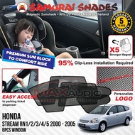(5-Yrs Warranty) HONDA STREAM RN1 RN2 2000 -2005 SAMURAI SHADES Premium Magnetic Sunshade Sun Shade