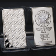 American Eagle Block Silver Plated Bar 1 Ounce Commemorative Coin Square Silver Block Coin 8.4