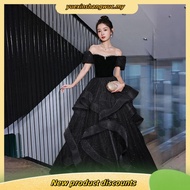 Banquet Black Off Shoulder Sequins Glitter Evening Dress For Women 2024 Luxury High-End New Glamorou