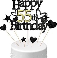 Conruich Happy 55th Birthday Cake Decoration Birthday Man Black Cake Decoration 55th Birthday Woman 