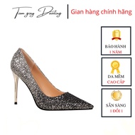 Women's Pointed Toe High Heels, Women's 9P High Heels, Sparkling Ombre Material, Flattering - Dazzli