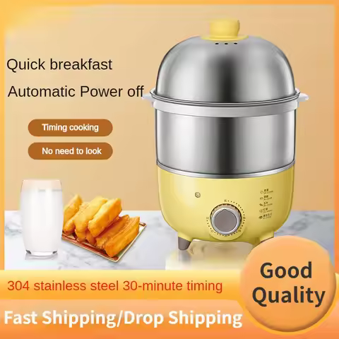 220V Stainless Steel Electric Egg Cooker Double Layer Food Steaming Cooking Pot Multi Cooker For Bre